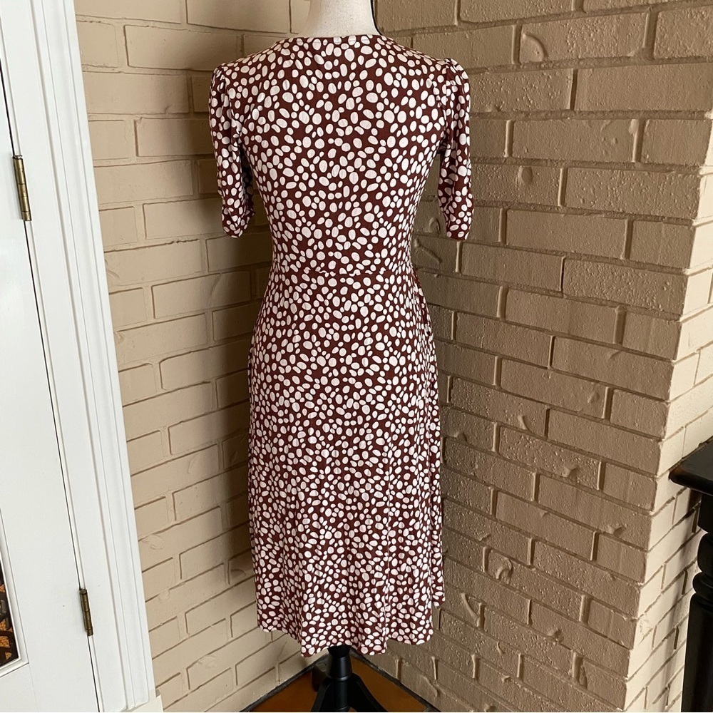 BODEN Soft Stretch Brown Polka Dot Button Jersey Casual Dress Size US 4 P - Picture 6 of 12